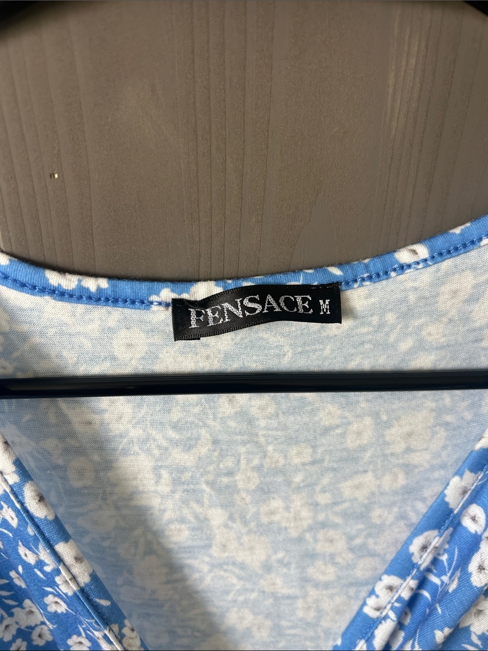 Light Blue Floral Wrap-Style Dress with Short Sleeves - Picture 5 of 5
